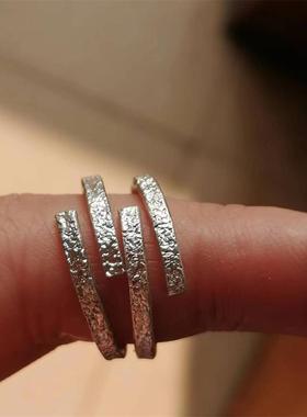 手工999足银纯沙面开口戒指肌理纹粗砂面戒子尾戒定制男女情侣款