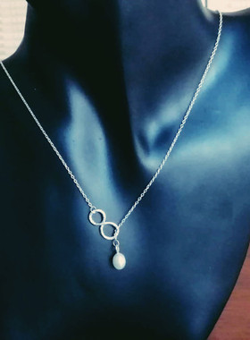 手工无限符号珍珠银项链