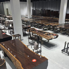 新品黑檀木大板桌实木原木茶桌餐桌书桌会议桌茶桌椅组合整块2米