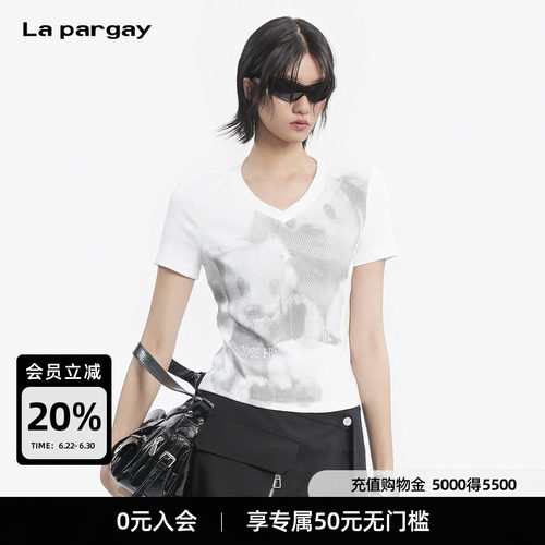 Lapargay短款V领修身印花T恤