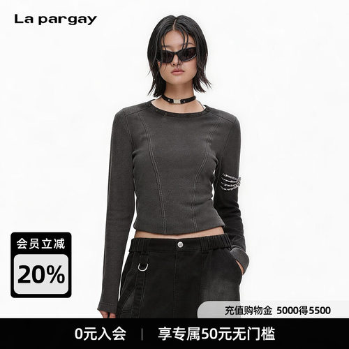 Lapargay做旧水洗铆钉打底T恤