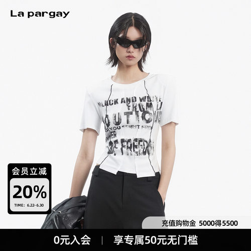 Lapargay修身收腰明线分割T恤