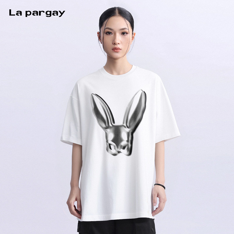 La pargay纯棉时尚T恤女2025春夏新款个性印花短袖针织衫潮牌恤衫