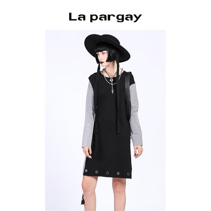 Lapargay纳帕佳秋季新款拼接长袖设计感小众连衣裙时尚女潮