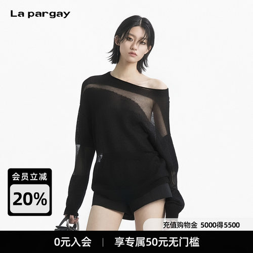 Lapargay暗黑网纱拼接针织衫