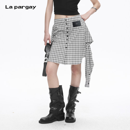Lapargay复古格纹一裙两穿半身裙