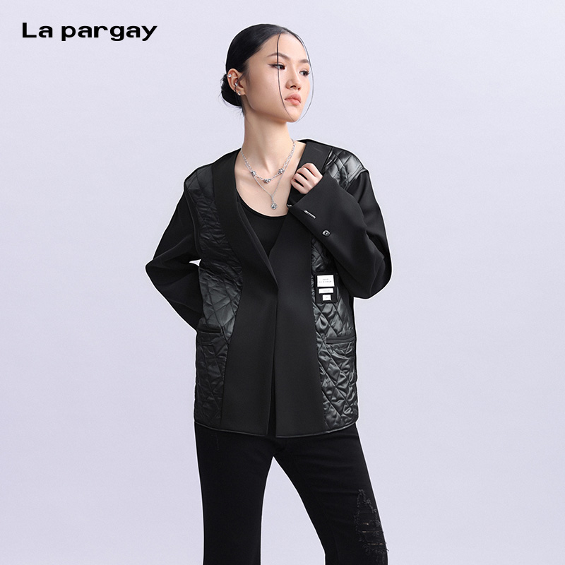La pargay纳帕佳宽松长袖拼接棉外套2025新款个性时尚设计感上衣