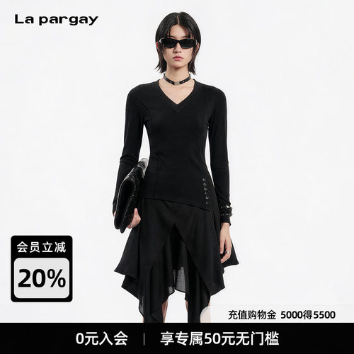 LapargayV领长袖收腰多排扣T恤