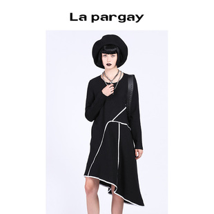 新款 女装 春季 Lapargay纳帕佳2024新款 黑色裙子休闲撞色百搭连衣裙