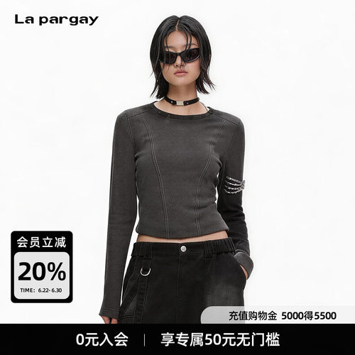 Lapargay做旧水洗铆钉打底T恤