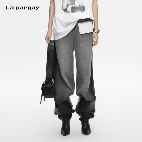 Lapargay水洗做旧拼接牛仔裤