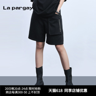 休闲五分裤 Lapargay纳帕佳2024年夏简约小众黑色短裤 女潮搭显高