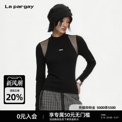 Lapargay辣妹半高领网纱针织衫