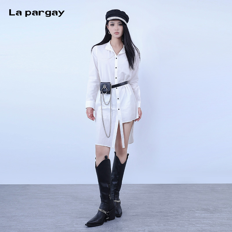 La pargay纳帕佳纯棉长袖不规则衬衫2025秋季新款女士中长款上衣