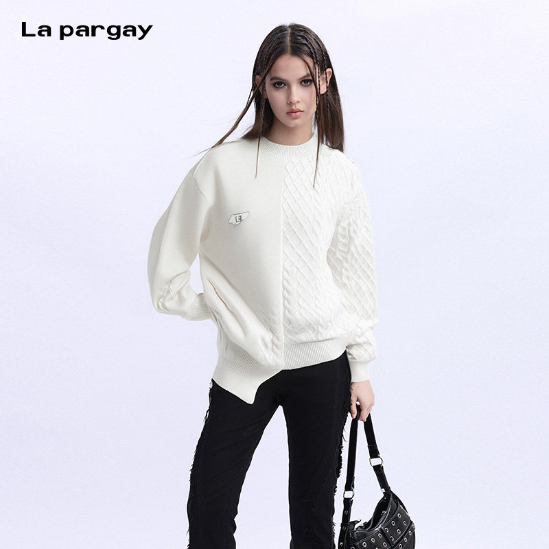 La pargay纳帕佳保暖圆领长袖针织衫2026春季新款女士不对称上衣,女装/女士精品,毛针织衫,淘宝优惠券,粉丝福利购,淘宝优惠卷