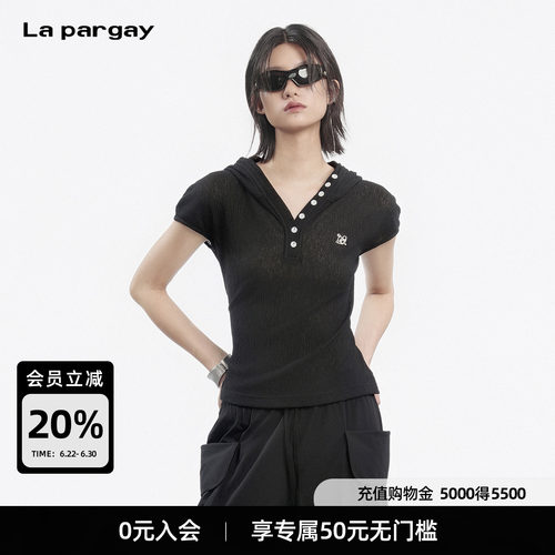 Lapargay连帽V领修身短袖T恤