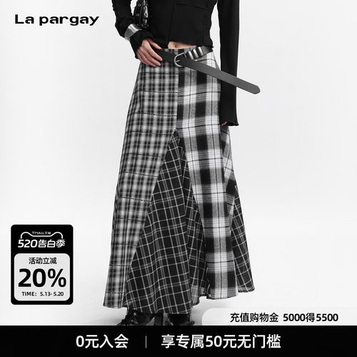 Lapargay 格纹解构半身裙 微A字版型 不规则拼接工艺 L75309107V
