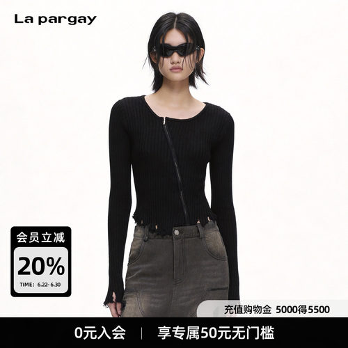Lapargay斜拉链修身针织打底衫