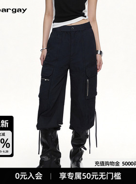 Lapargay 黑色机能休闲裤 侧边飘带 拉链工装大口袋 L63302606C