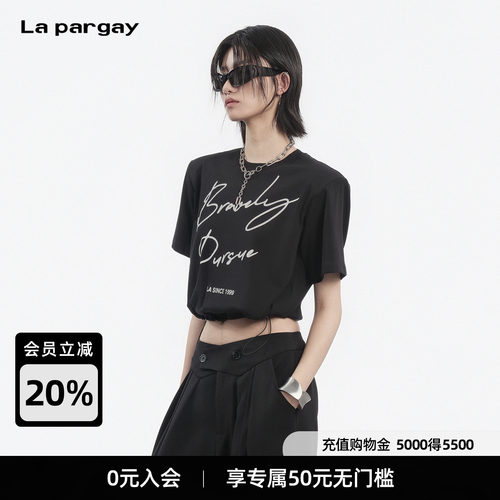 Lapargay垫肩抽绳短款T恤