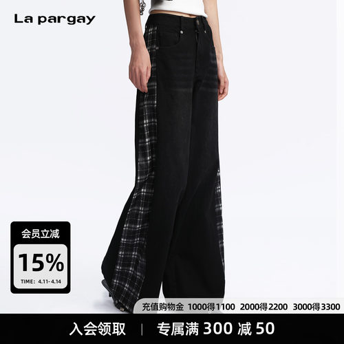 Lapargay【格子在游动】拼接牛仔阔腿裤  街头气质 L78102908V