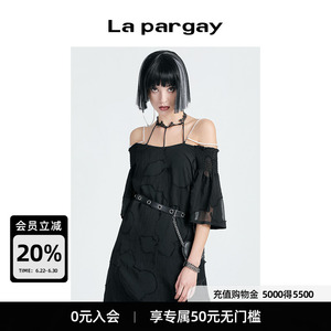 Lapargay纳帕佳夏季新款女装黑白色裙子个性时尚露肩吊带式连衣裙