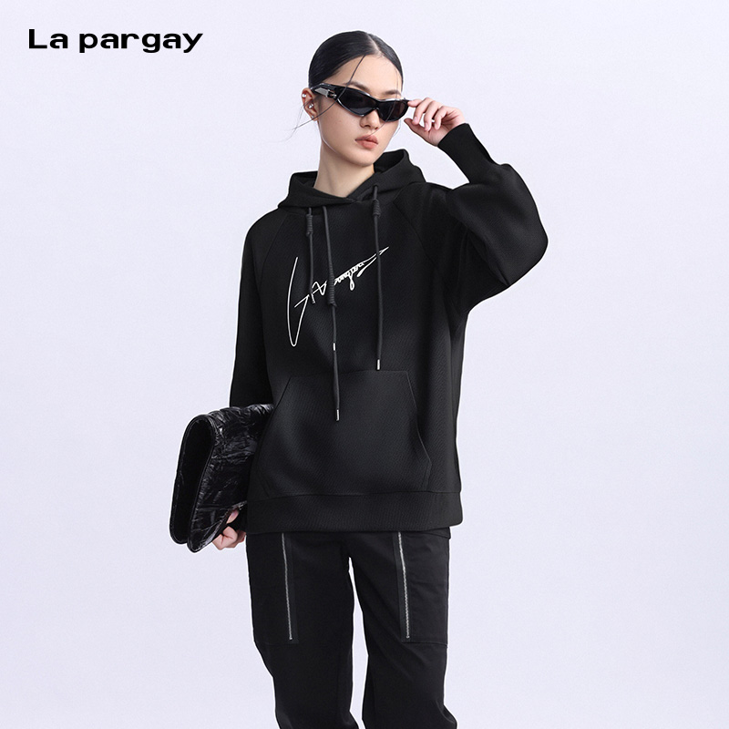 La pargay纳帕佳宽松长袖连帽卫衣女2025新款个性休闲设计感上衣
