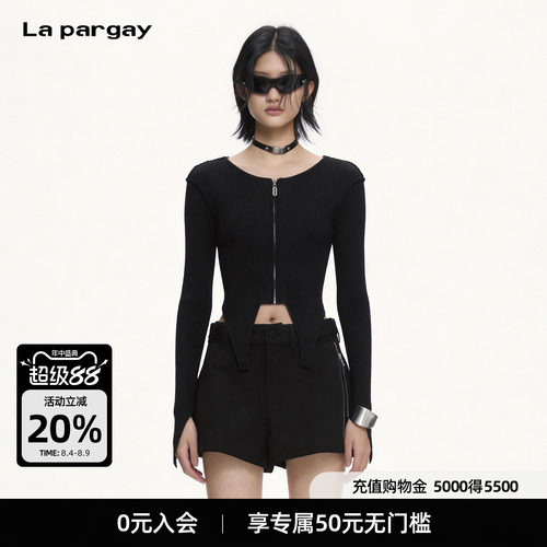 Lapargay修身坑条全拉链针织衫