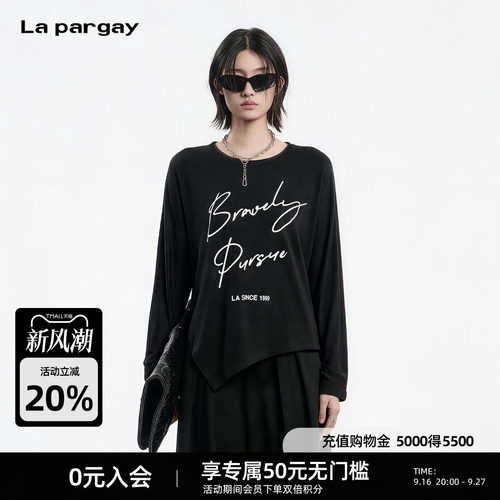 Lapargay落肩宽松长袖T恤斜裁