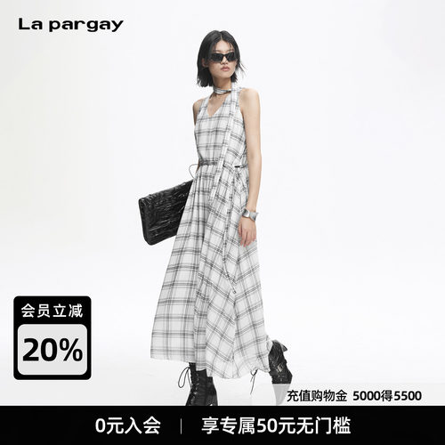 Lapargay格纹挂脖收腰连衣裙