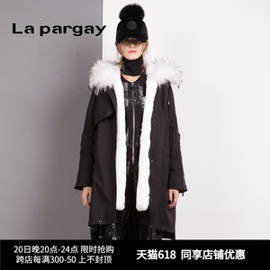 Lapargay纳帕佳新款女装冬季黑色中长款保暖羽绒服棉服外套