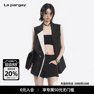 Lapargay撞色拼接西装马甲 搭配多扣装饰 毛边袖口设计L78201402S