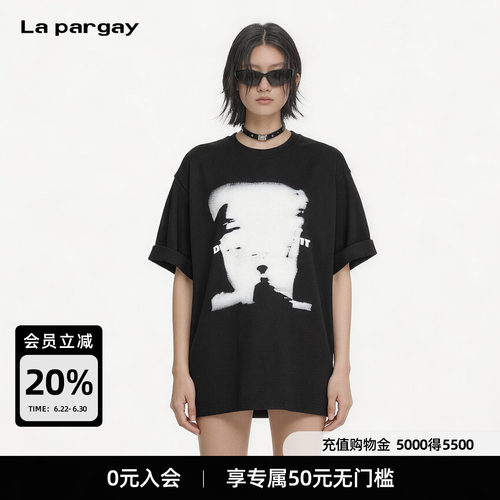 Lapargay落肩宽松黑白人像T恤