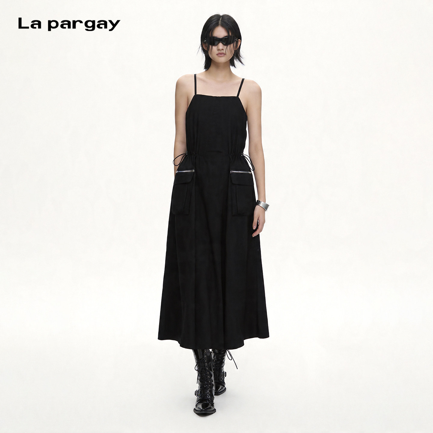 Lapargay 可调节肩带 收腰工装风 带口袋无袖连衣裙 L75209012V