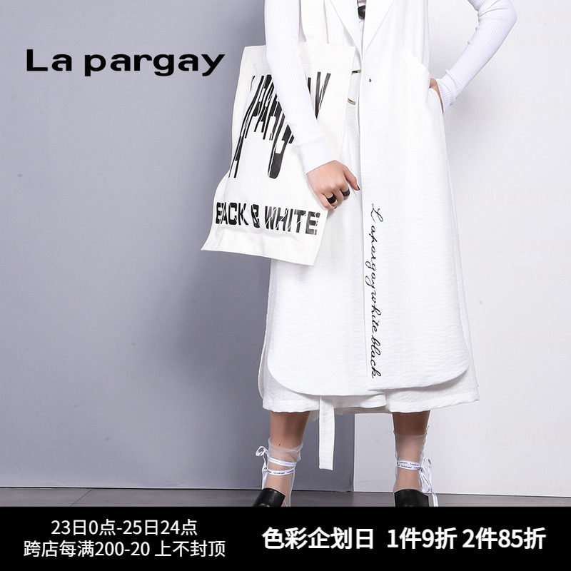 lapargay纳帕佳新款女装秋季黑白色休闲七分裤显瘦阔腿长裤子