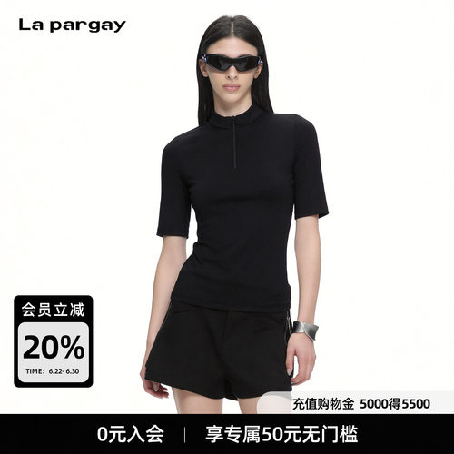 Lapargay半拉链修身五分袖T恤