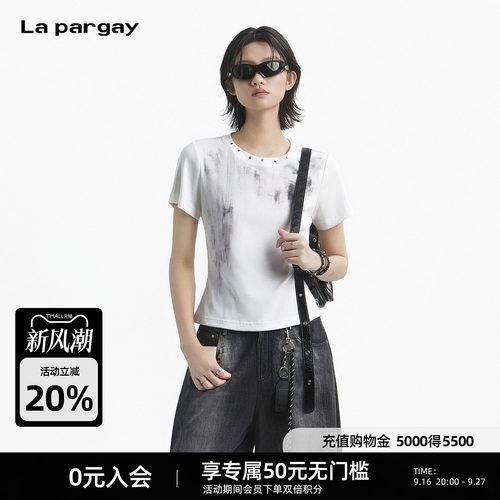 Lapargay街头做旧水墨印花T恤