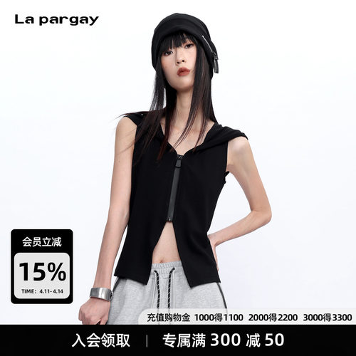 Lapargay【街头末幕】系列 连帽无袖拉链小衫 短款修身L75301904B