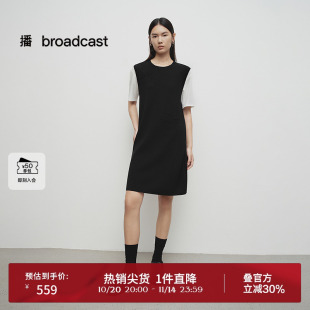 裙子BDS1LD1282 假两件短袖 播商场同款 黑白拼接连衣裙女25春秋新品