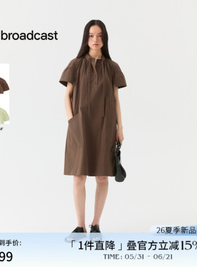 播简约通勤短袖连衣裙女26夏季新款宽松蓬蓬袖裙子DDT2LD5680