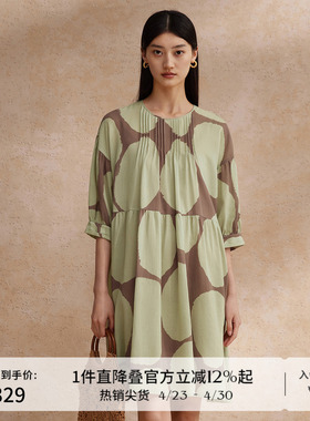 播气质圆领连衣裙女商场同款夏季新款休闲宽松时尚长裙BDR2LD1152