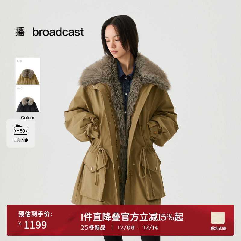 播复古工装毛领羽绒服女25冬季新款收腰短款派克外套DDS4RD5245