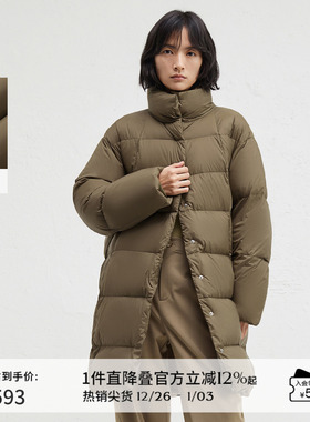 播黑色中长款直筒宽松羽绒服女冬季立领保暖外套DDR4RD5115