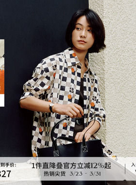 播商场同款翻领印花衬衫女24春秋休闲宽松纯棉衬衣BDR3CD1710