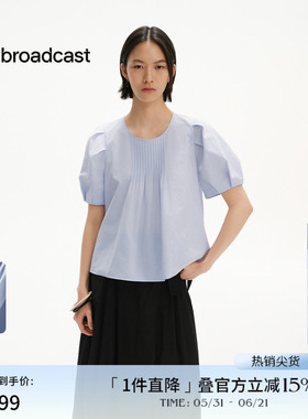 播减龄泡泡袖淡人衬衫女夏季圆领宽松短袖衬衣DDS2HD5012