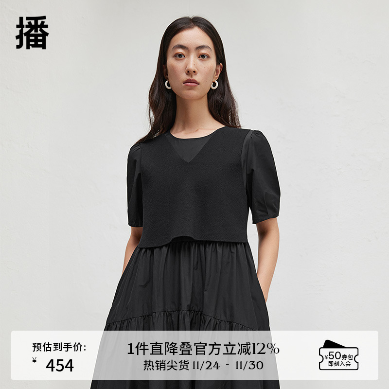 简约舒适圆领，微褶泡泡袖