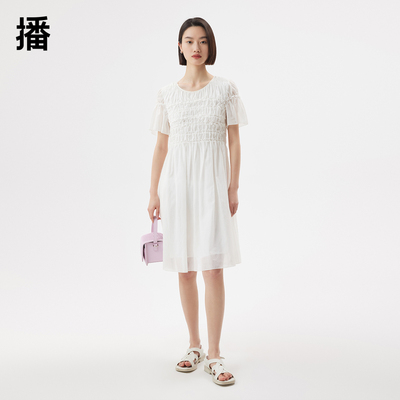 播2023夏季商场同款A型荷叶袖层次感棱形打揽连衣裙女BDQ2LD1030