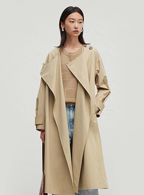 播商场同款松弛感系带风衣女24秋垂感长款气质外套BDR3FD3302