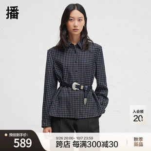 女休闲宽松外套DDR4CD5088 文艺复古格子衬衫 播2024冬季 新款