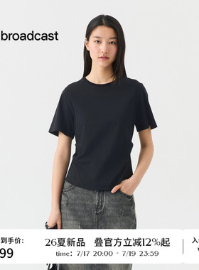 播26夏新品短袖T恤女黑色收腰显瘦上衣DDT2YD5653